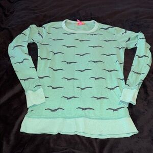 Primp Seafoam Green Bird-Print Long Sleeve Top🍀